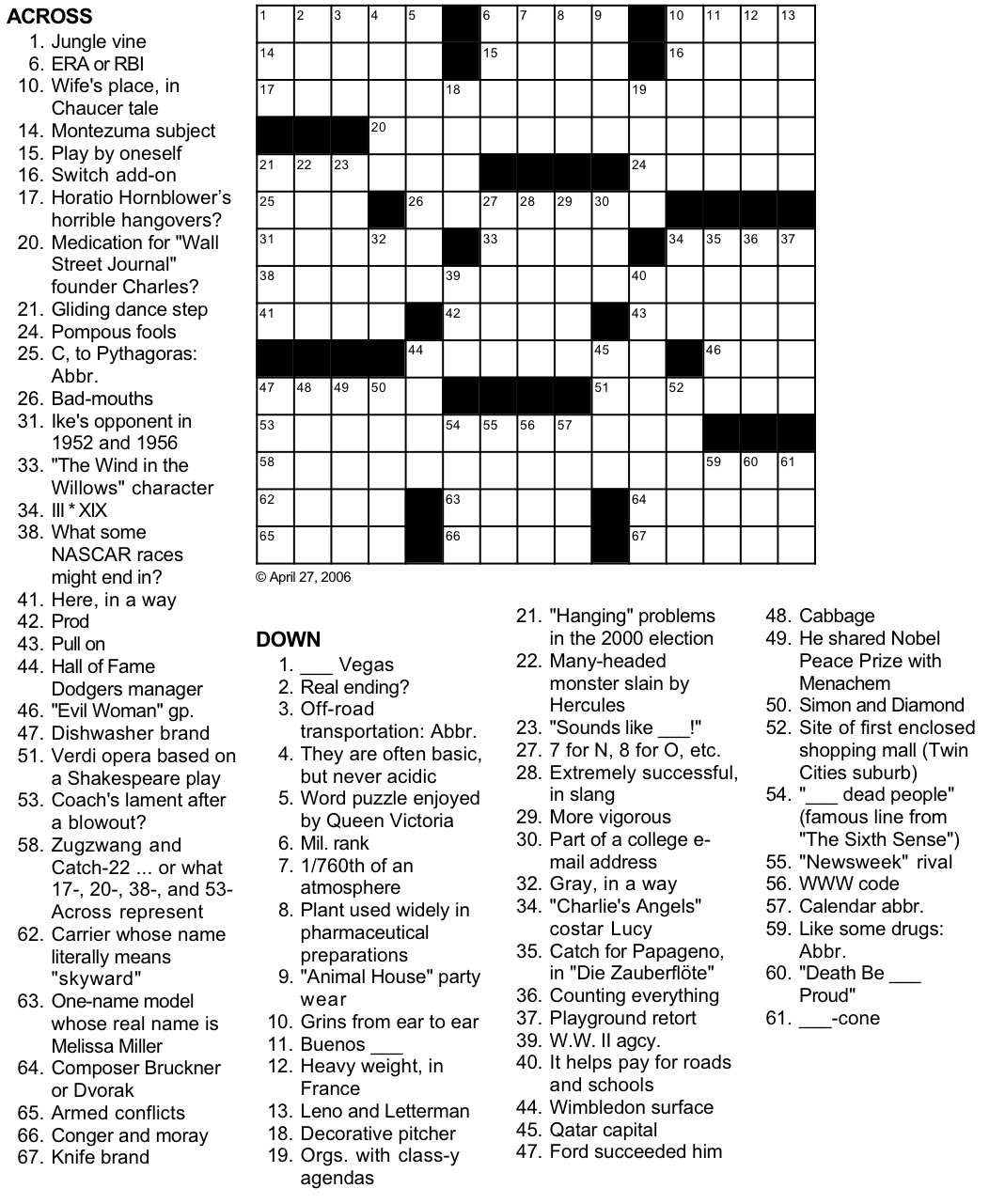 Large Print Beginner Easy Crossword Puzzles Printable